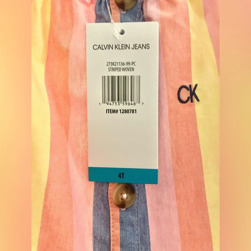 Calvin Klein Jeans Girls Sleeveless MultiColor Stripe Dress Spring Pastel Easter - Picture 4 of 4